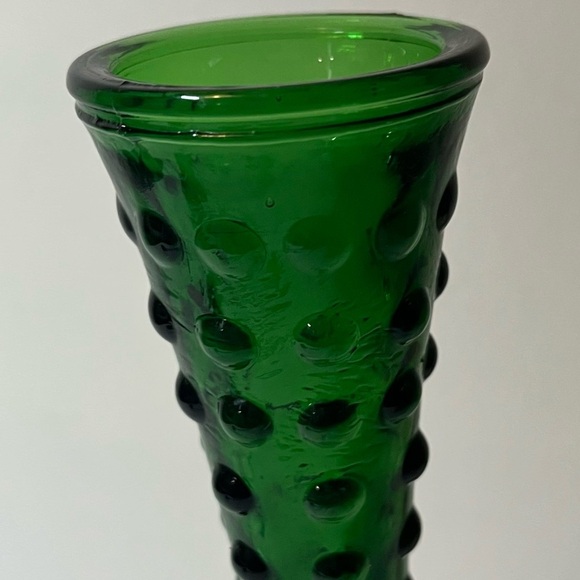 Vintage Empoli Emerald Green Vase Seed Pod Hobnail Art Glass Italy MCM - Picture 3 of 4